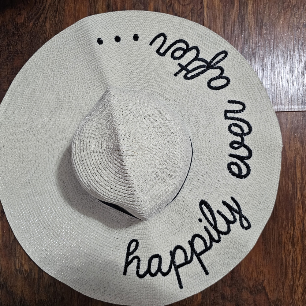 Happily Ever After Beige Sun Hat with Black Embroidery